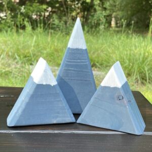 Handmade Wooden Mountain Decor Set – Rustic Shelf Display with Snow Caps