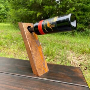Handcrafted Wooden Floating Wine Bottle Holder – Rustic Display Stand